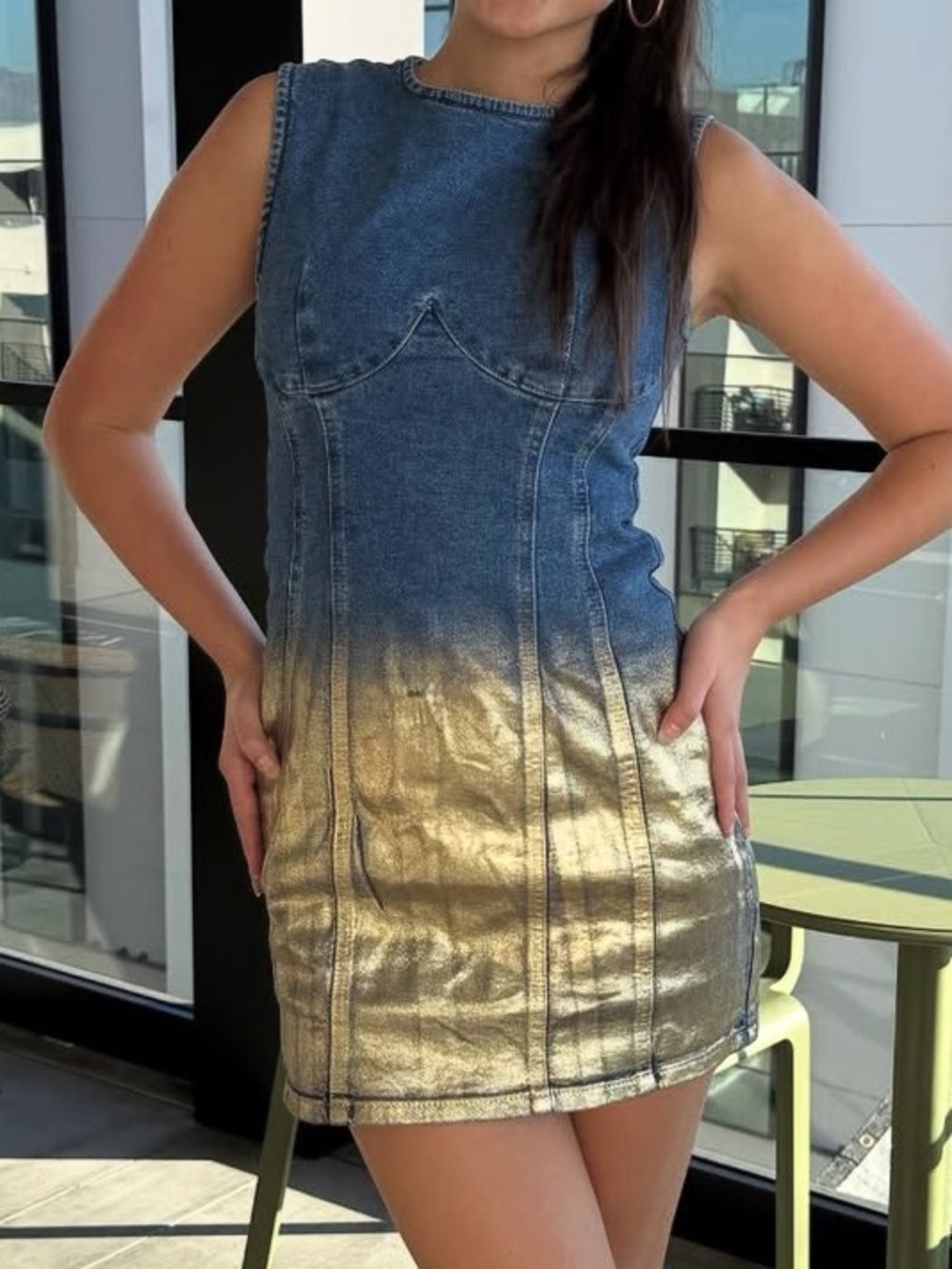 Forever 21 Blue to Gold Ombré Denim Mini Dress